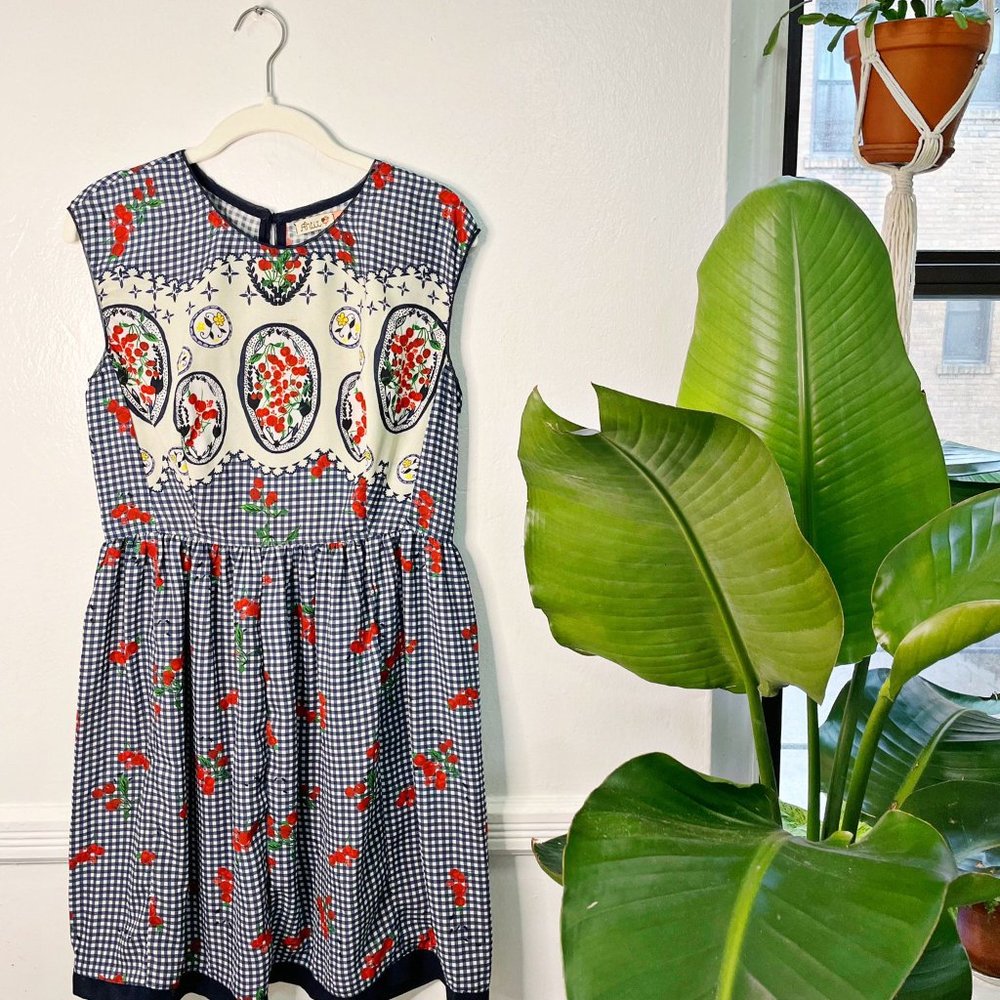 (ANTIX) Checkered Blue, White and Red Dress with Little Ants in Pattern